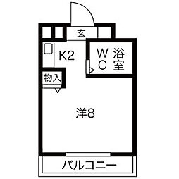 ハイツ水鐘 ワンルームの間取図画像