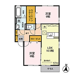 フェリーチェ　Ｂ 1階2LDKの間取り