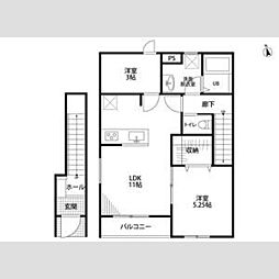 リーブルファイン大治田III　1号棟 204 2階2LDKの間取り