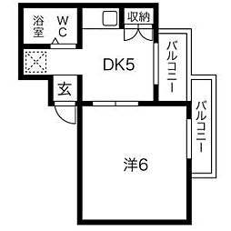 パラシオン昴 1DKの間取図画像