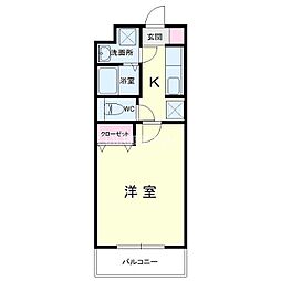 カウベル2 1Kの間取図画像