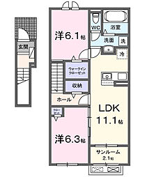 八街市八街アパート 2LDKの間取図画像