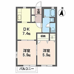 サニーコートD・1 2DKの間取図画像