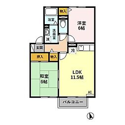 クレセントヴィラ日置江 2LDKの間取図画像