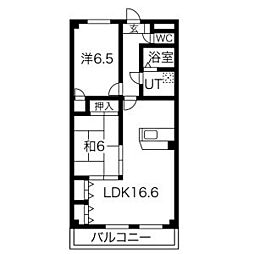 ソシア 302 3階2LDKの間取り
