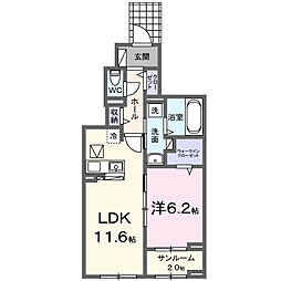 フレンド A棟 1LDKの間取図画像