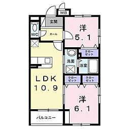 リバープレッソ 2LDKの間取図画像