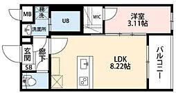 エクシア別府 1LDKの間取図画像