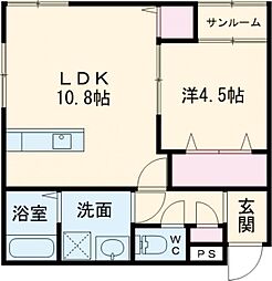 新潟市中央区下所島1丁目アパート 1LDKの間取図画像