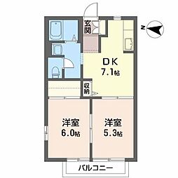 レグルス北仙台 2DKの間取図画像