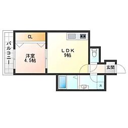 高槻市高西町アパート 1LDKの間取図画像