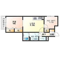 高槻市高西町アパート 2LDKの間取図画像