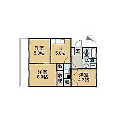 ハイツ力 3Kの間取図画像