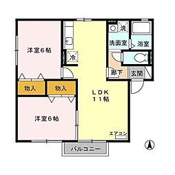 コゥジィーコートA棟 2LDKの間取図画像