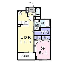 クレシエンテ ひばり 1LDKの間取図画像