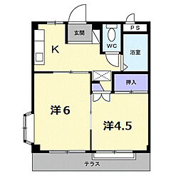 神山ハイツ3 2Kの間取図画像