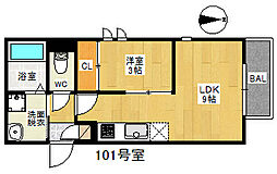 グランティック竹下ミライワン 1LDKの間取図画像