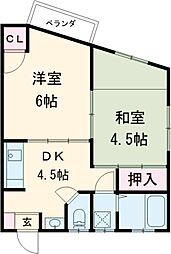ハイツタダクマ2 2DKの間取図画像