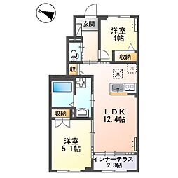 仮)スターテラスII宇都宮市下栗新築アパート 2LDKの間取図画像