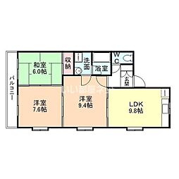 アベニュー布瀬 3DKの間取図画像