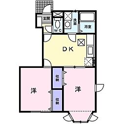 リバーサイドカーサB 2DKの間取図画像