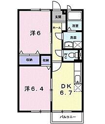 グランディール乙戸南 2DKの間取図画像