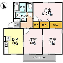 ハイカムール沢村 3DKの間取図画像