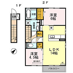 プールジュール 2階2LDKの間取り