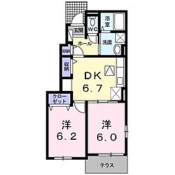 ラヴィエールA 2DKの間取図画像