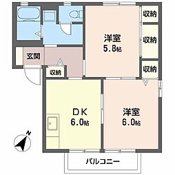 ビレッジ城北A 2DKの間取図画像
