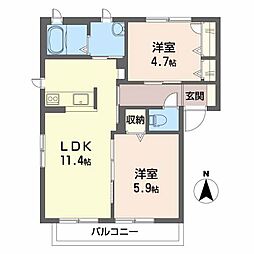 シャーメゾンクレメンテA 2LDKの間取図画像