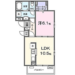 カーサ ビアンカ デュエ 1LDKの間取図画像