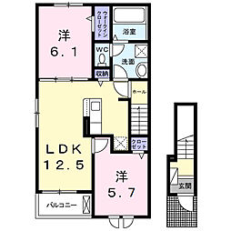 フレンド B棟 2LDKの間取図画像