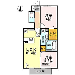 フローラ3番館 2LDKの間取図画像