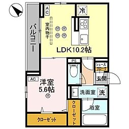 グリーンハイツA 1LDKの間取図画像