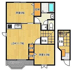 シャンリバーレ 2LDKの間取図画像