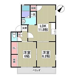 マロンハイツ2 2LDKの間取図画像