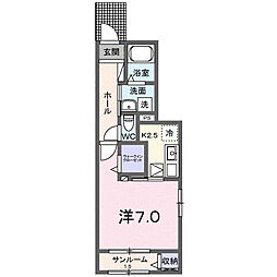アンソレイエRIOA 1Kの間取図画像
