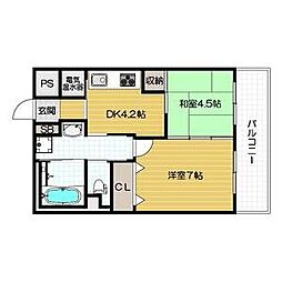 サンリスタ守口 2DKの間取図画像