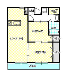 フォレスト住吉A 2LDKの間取図画像
