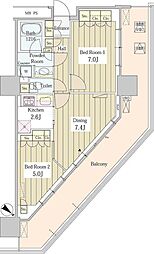 ユニゾンタワー東中野 2DKの間取図画像