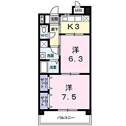 ミントハウスII 2階2Kの間取り