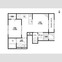 リーブルファイン木曽川町 1LDKの間取図画像