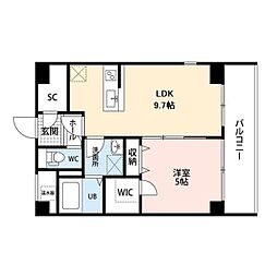 パーク万代マリーナコート 1LDKの間取図画像