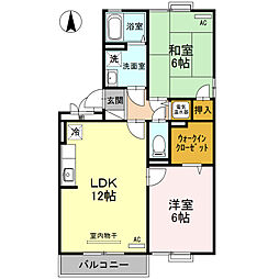 エフ.ティ.ビレッジA棟 2LDKの間取図画像