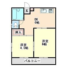 トパーズ東谷山 2DKの間取図画像