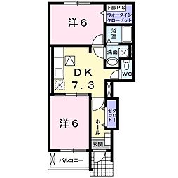 グランデH&M木村2 2DKの間取図画像