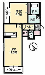 レフィナード平和通り 1LDKの間取図画像