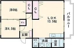 コーポ白山 2LDKの間取図画像