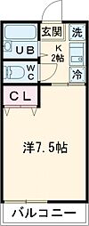 水野ハイツB 1Kの間取図画像